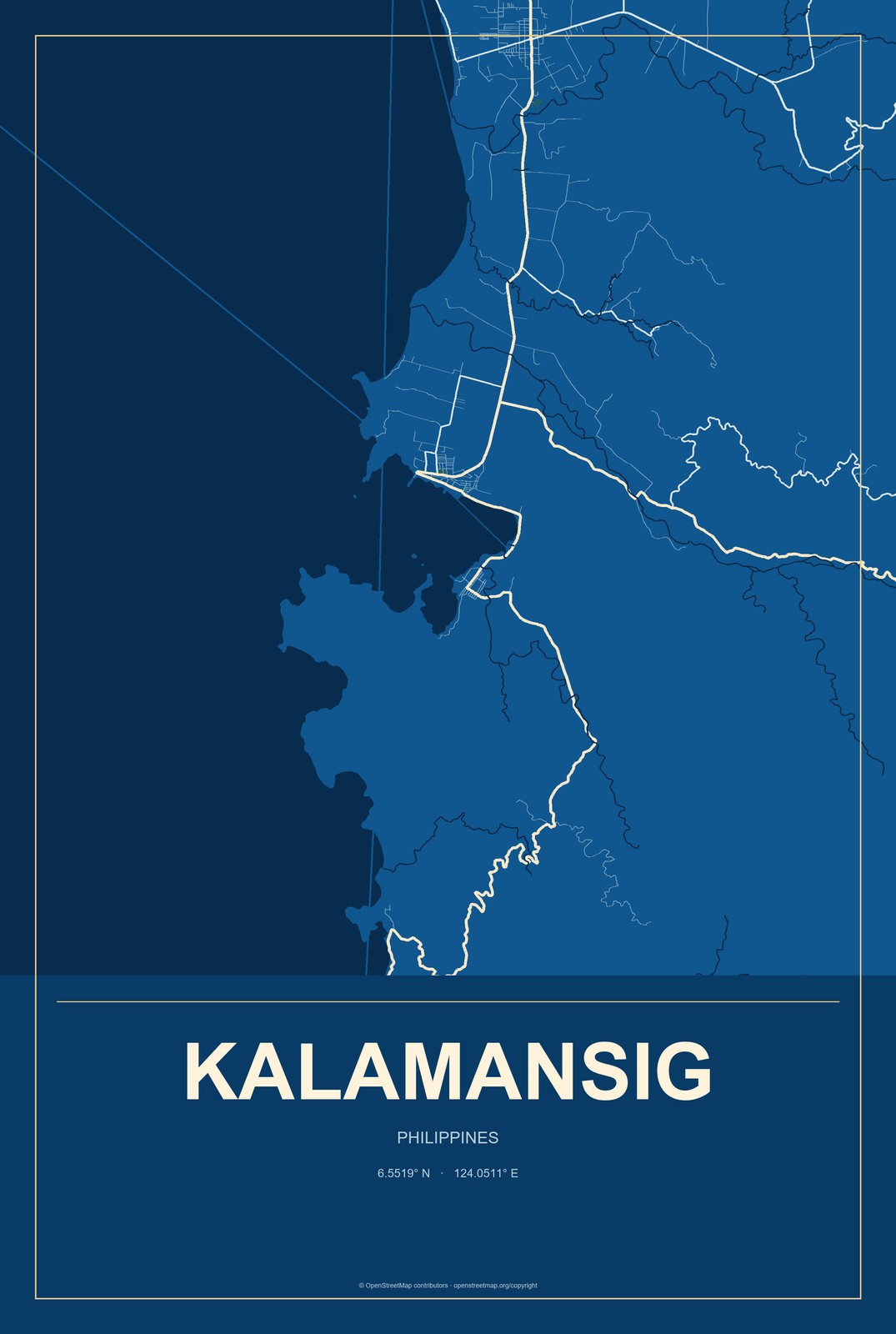 Kalamansig, Philippines City Map Aluminum Sign in Harbor Cobalt style