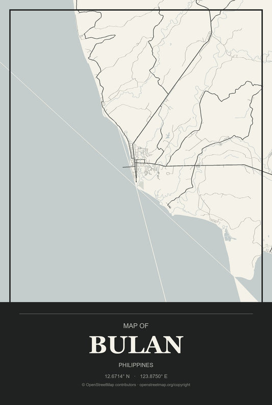 Bulan, Philippines City Map Aluminum Sign in Museum Plaque style
