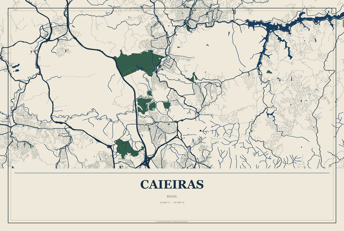 Caieiras, Brazil City Map Aluminum Sign in Coastal Cutout style