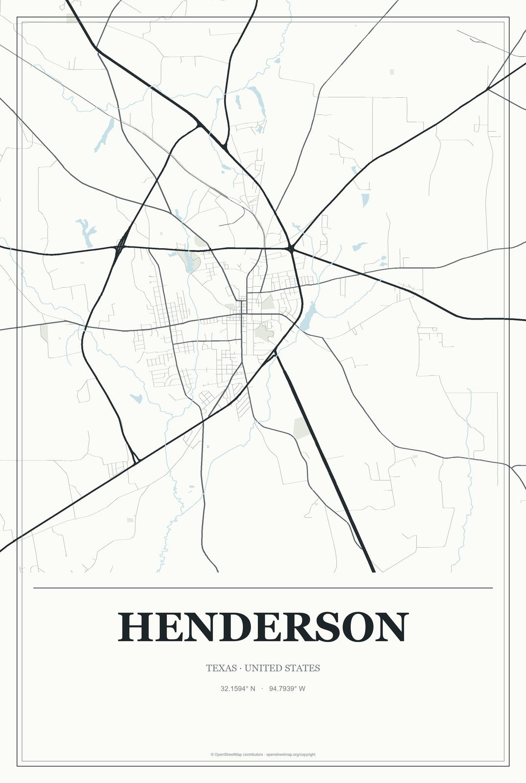 Henderson, Texas City Map Aluminum Sign in Gallery Air style