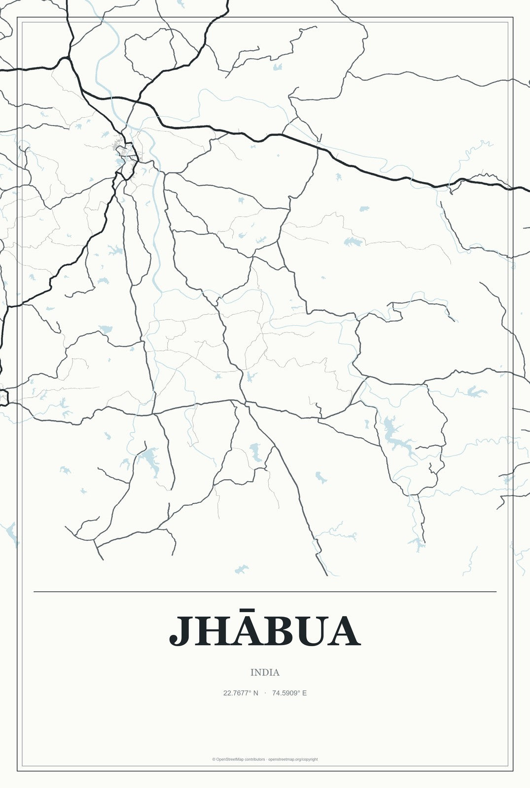 Jhābua, India City Map Aluminum Sign in Gallery Air style