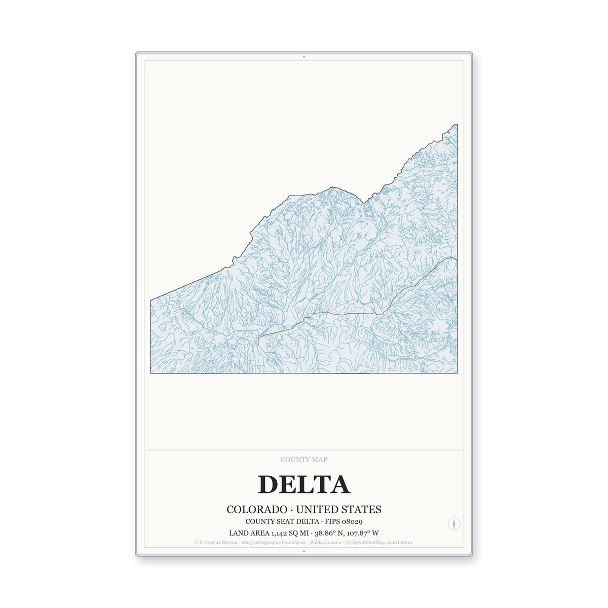 Delta County, Colorado Map Aluminum Sign in Gallery Air style