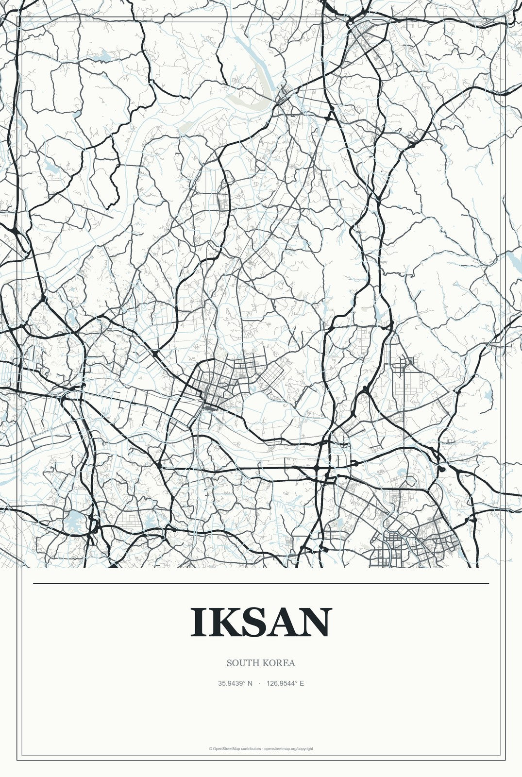 Iksan, South Korea City Map Aluminum Sign in Gallery Air style