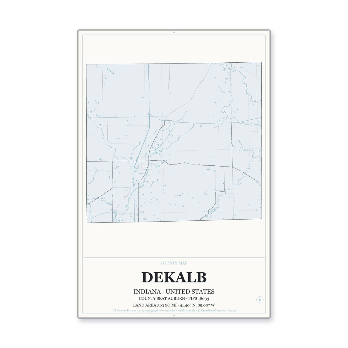 DeKalb County, Indiana Map Aluminum Sign in Gallery Air style