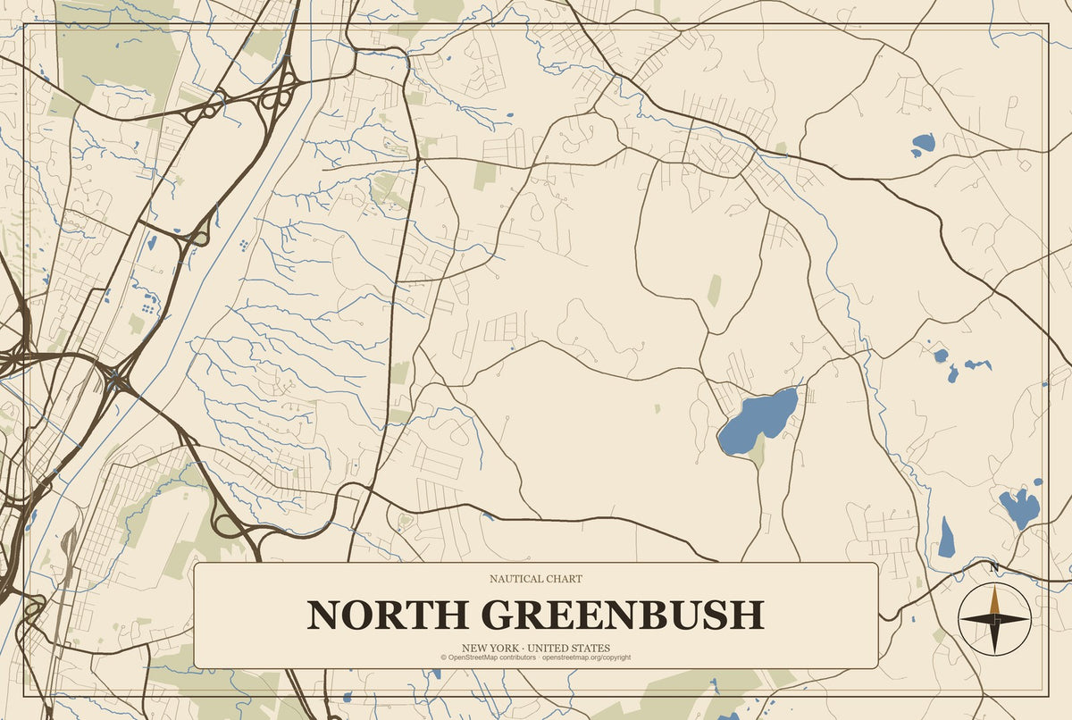 North Greenbush, New York City Map Aluminum Sign in Heritage Nautical style
