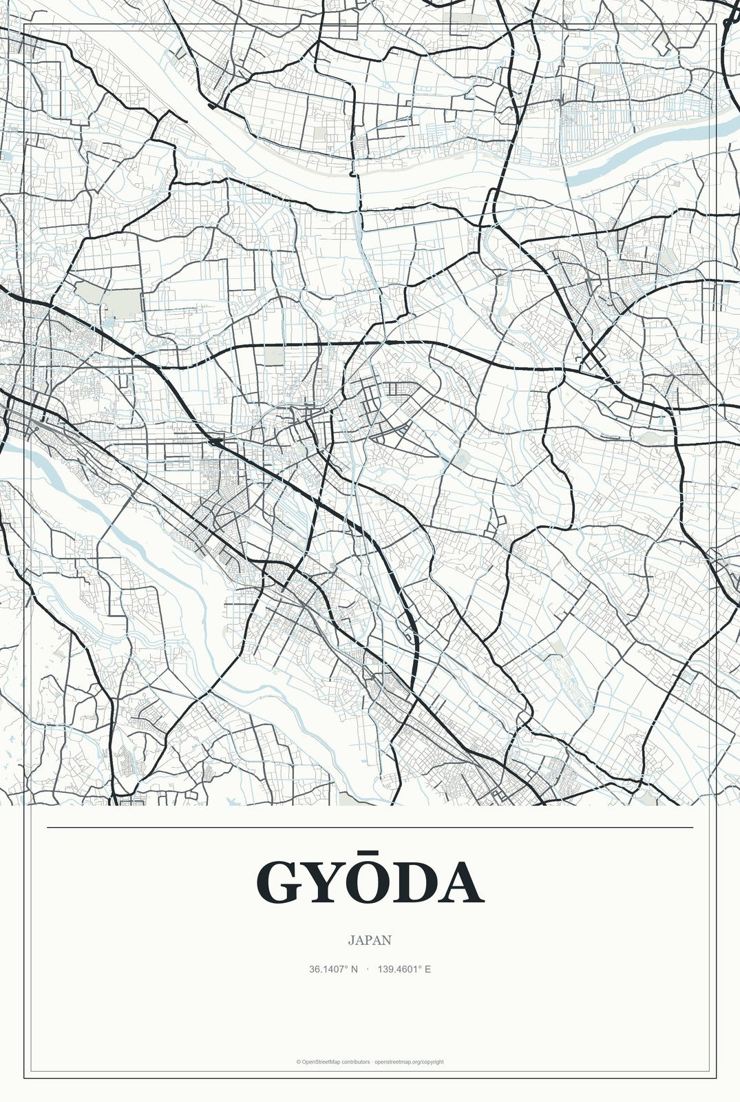 Gyōda, Japan City Map Aluminum Sign in Gallery Air style
