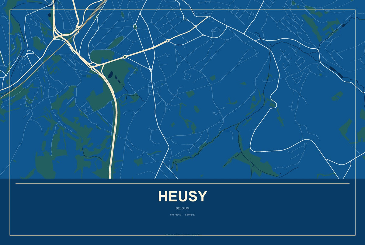 Heusy, Belgium City Map Aluminum Sign in Harbor Cobalt style