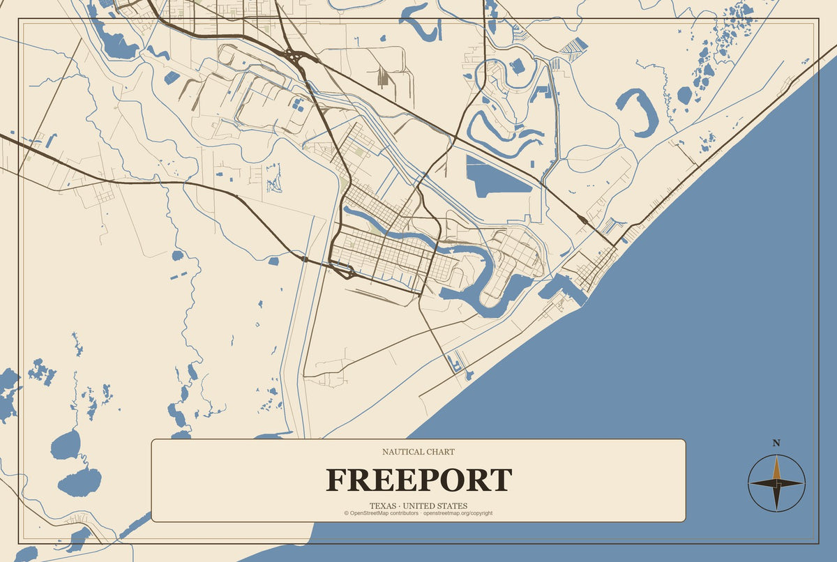 Freeport, Texas City Map Aluminum Sign in Heritage Nautical style