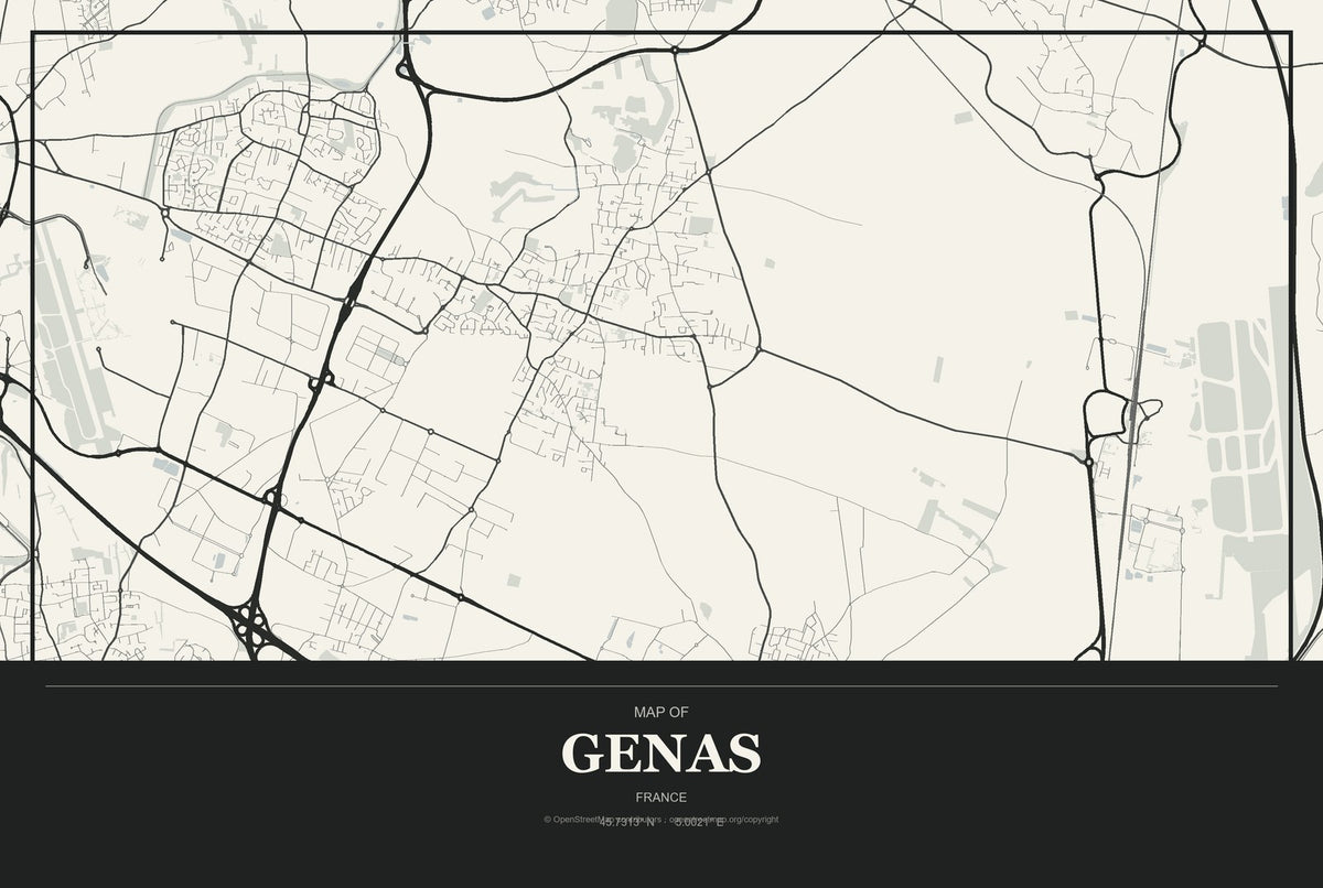 Genas, France City Map Aluminum Sign in Museum Plaque style