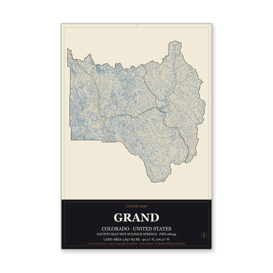 Grand County, Colorado Map Aluminum Sign in Museum Plaque style