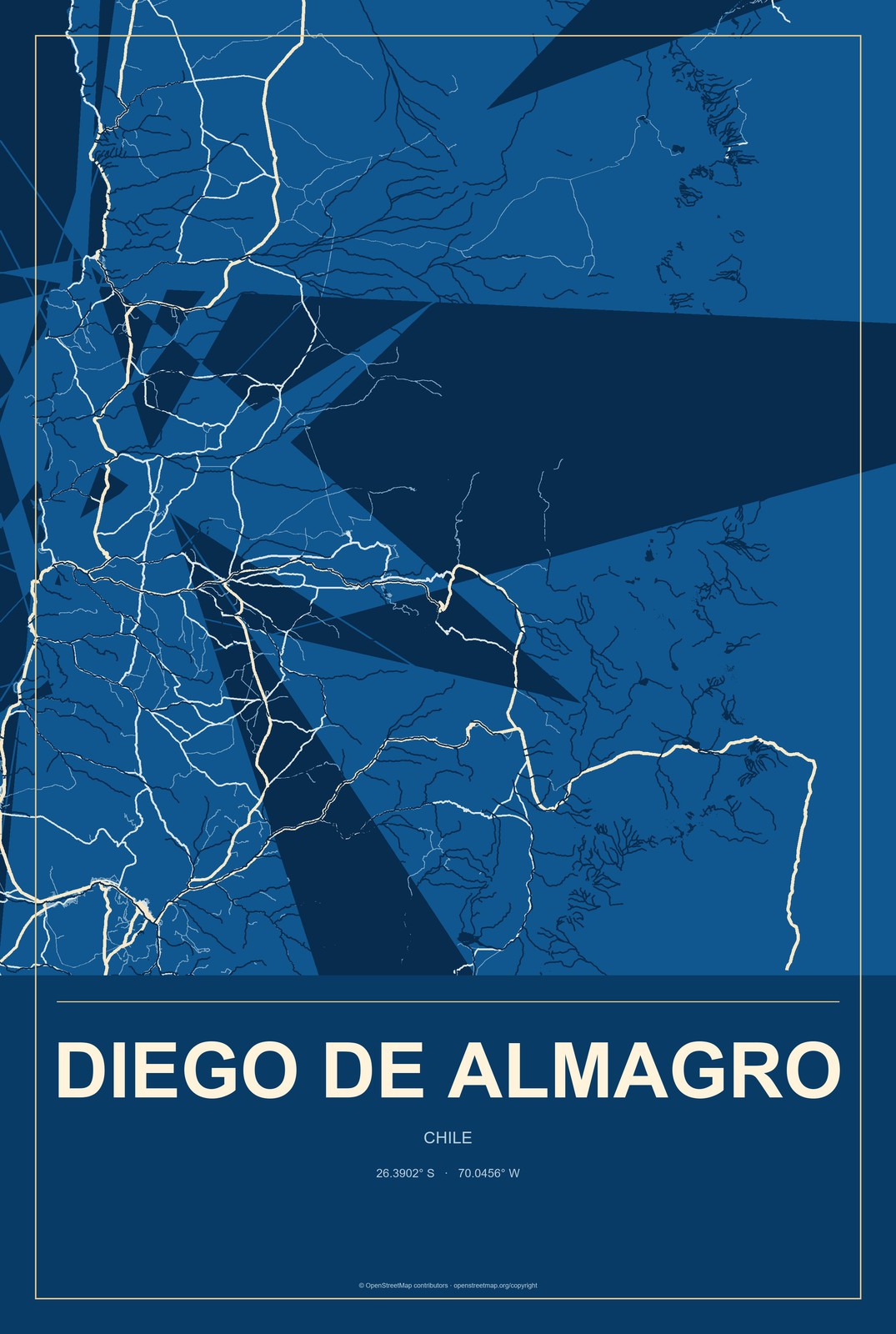 Diego de Almagro, Chile City Map Aluminum Sign in Harbor Cobalt style