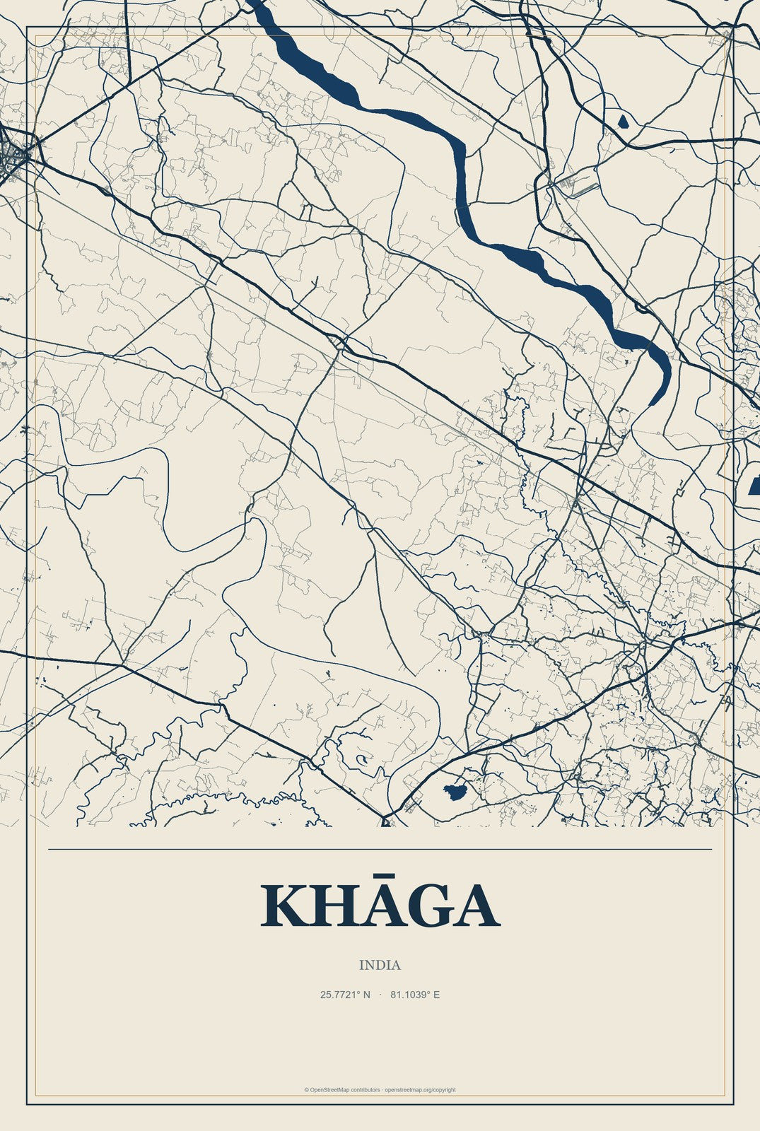 Khāga, India City Map Aluminum Sign in Coastal Cutout style