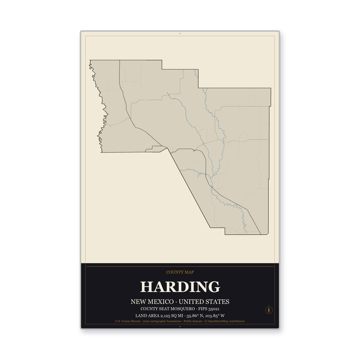 Harding County, New Mexico Map Aluminum Sign in Museum Plaque style