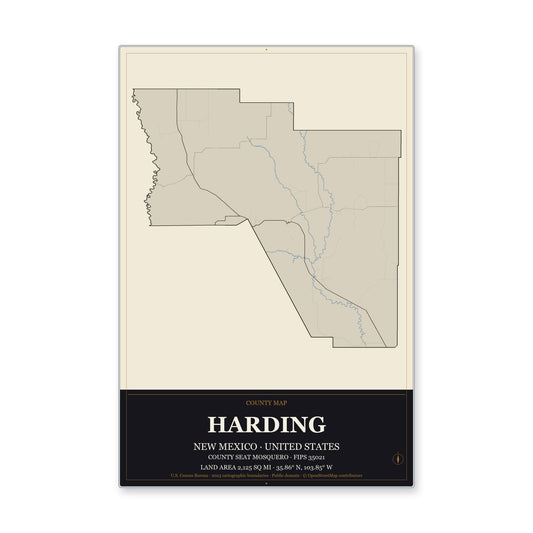 Harding County, New Mexico Map Aluminum Sign in Museum Plaque style