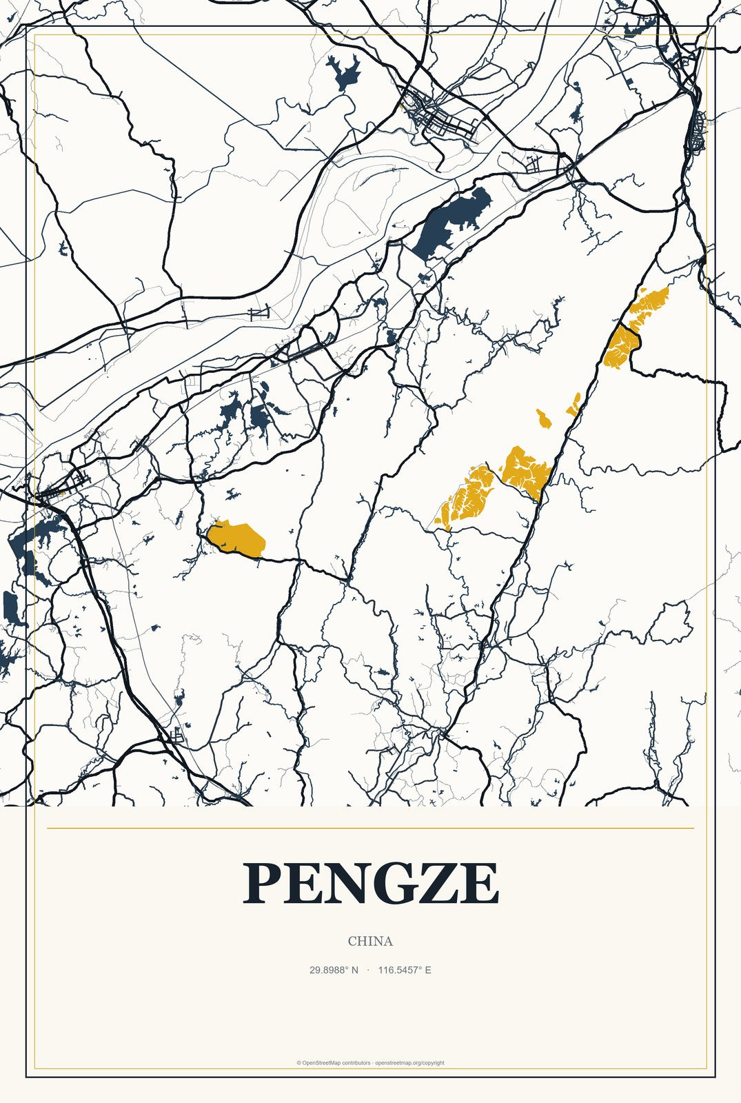 Pengze, China City Map Aluminum Sign in Citrine Modern style