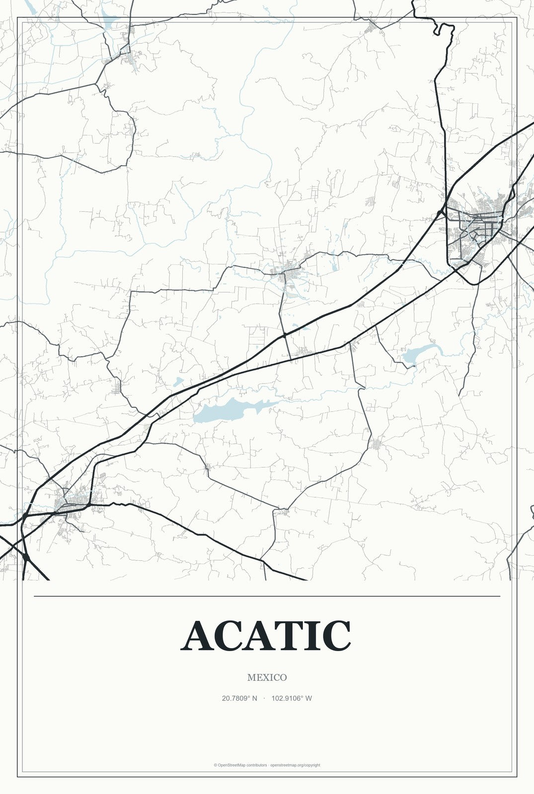 Acatic, Mexico City Map Aluminum Sign in Gallery Air style