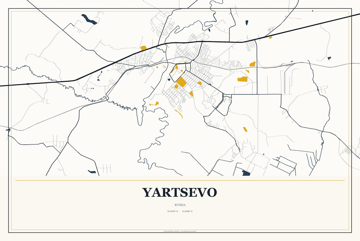Yartsevo, Russia City Map Aluminum Sign in Citrine Modern style