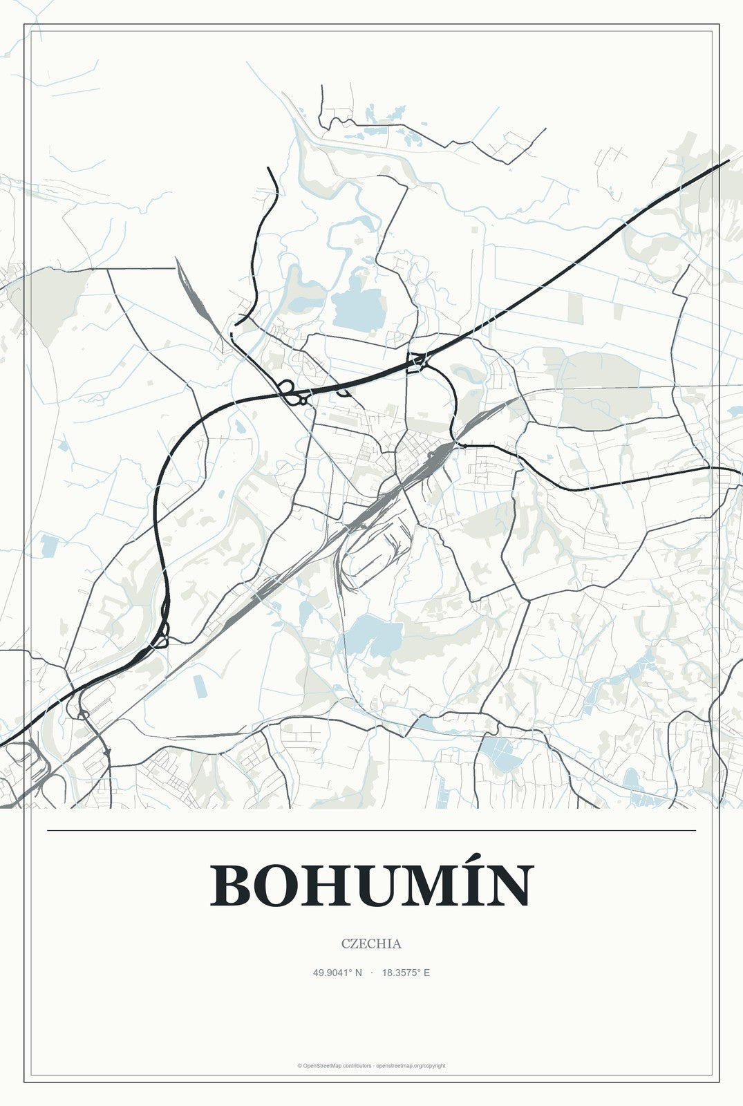 Bohumín, Czechia City Map Aluminum Sign in Gallery Air style