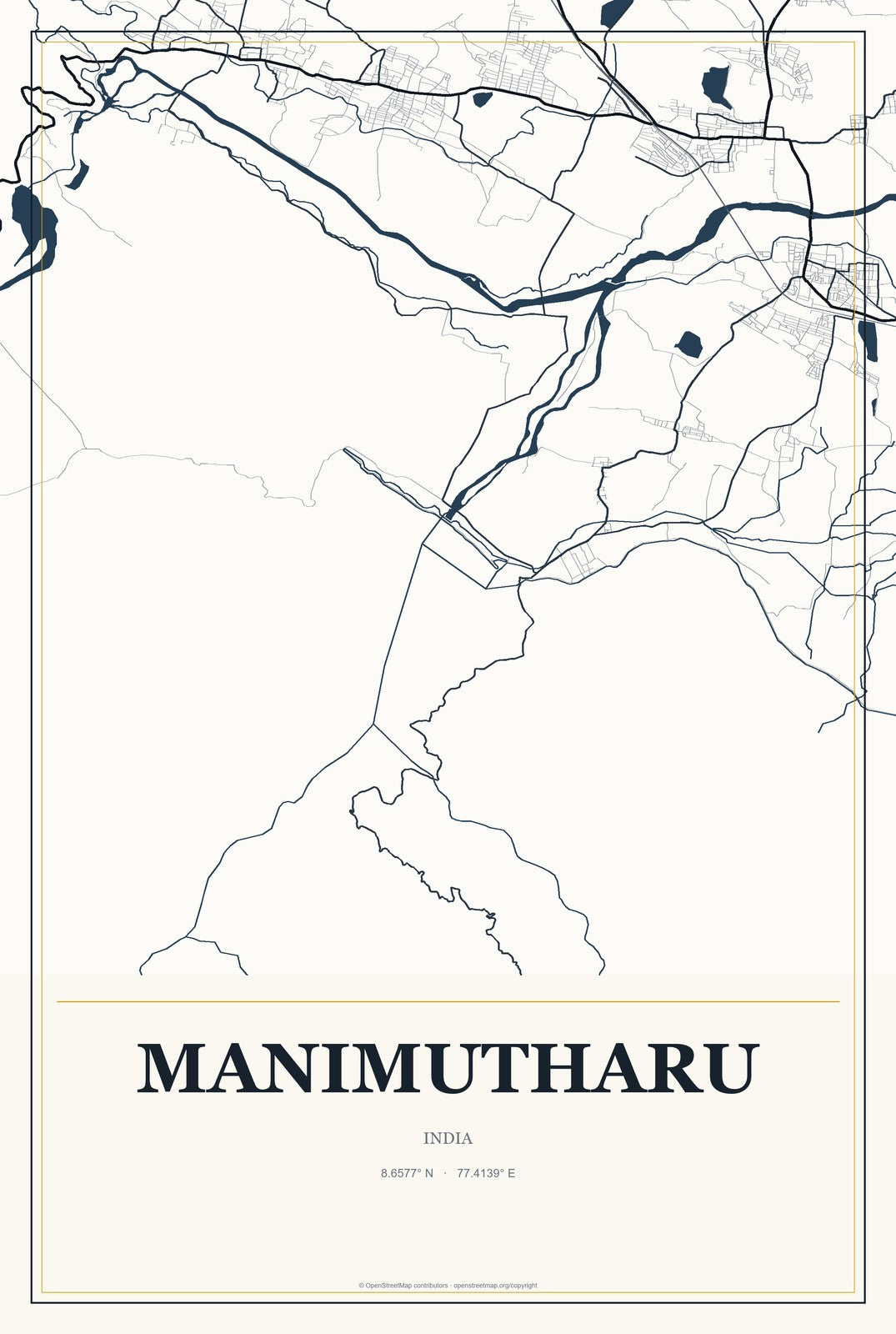 Manimutharu, India City Map Aluminum Sign in Citrine Modern style