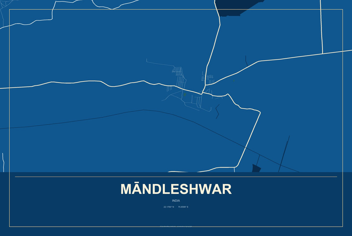 Māndleshwar, India City Map Aluminum Sign in Harbor Cobalt style