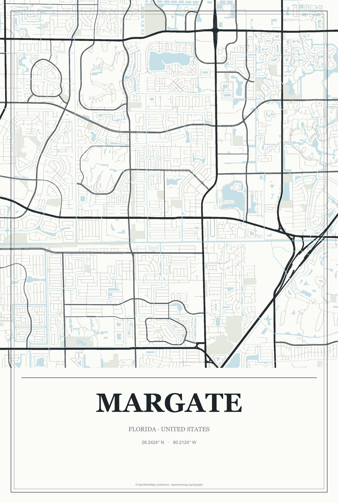 Margate, Florida City Map Aluminum Sign in Gallery Air style
