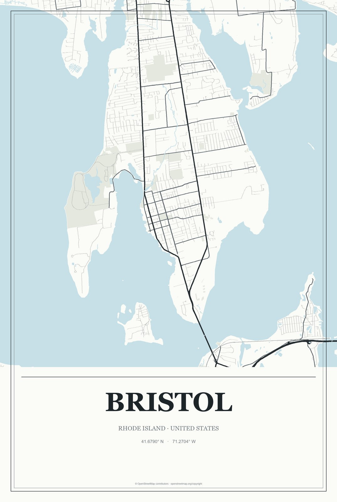 Bristol, Rhode Island City Map Aluminum Sign in Gallery Air style