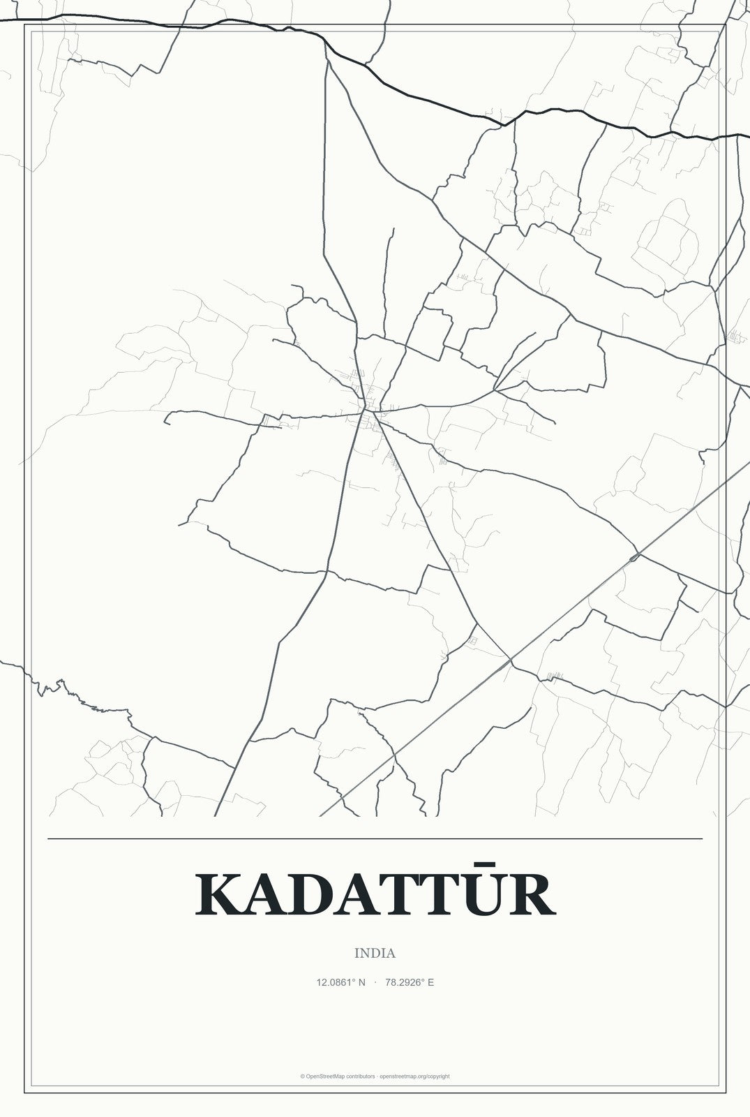 Kadattūr, India City Map Aluminum Sign in Gallery Air style