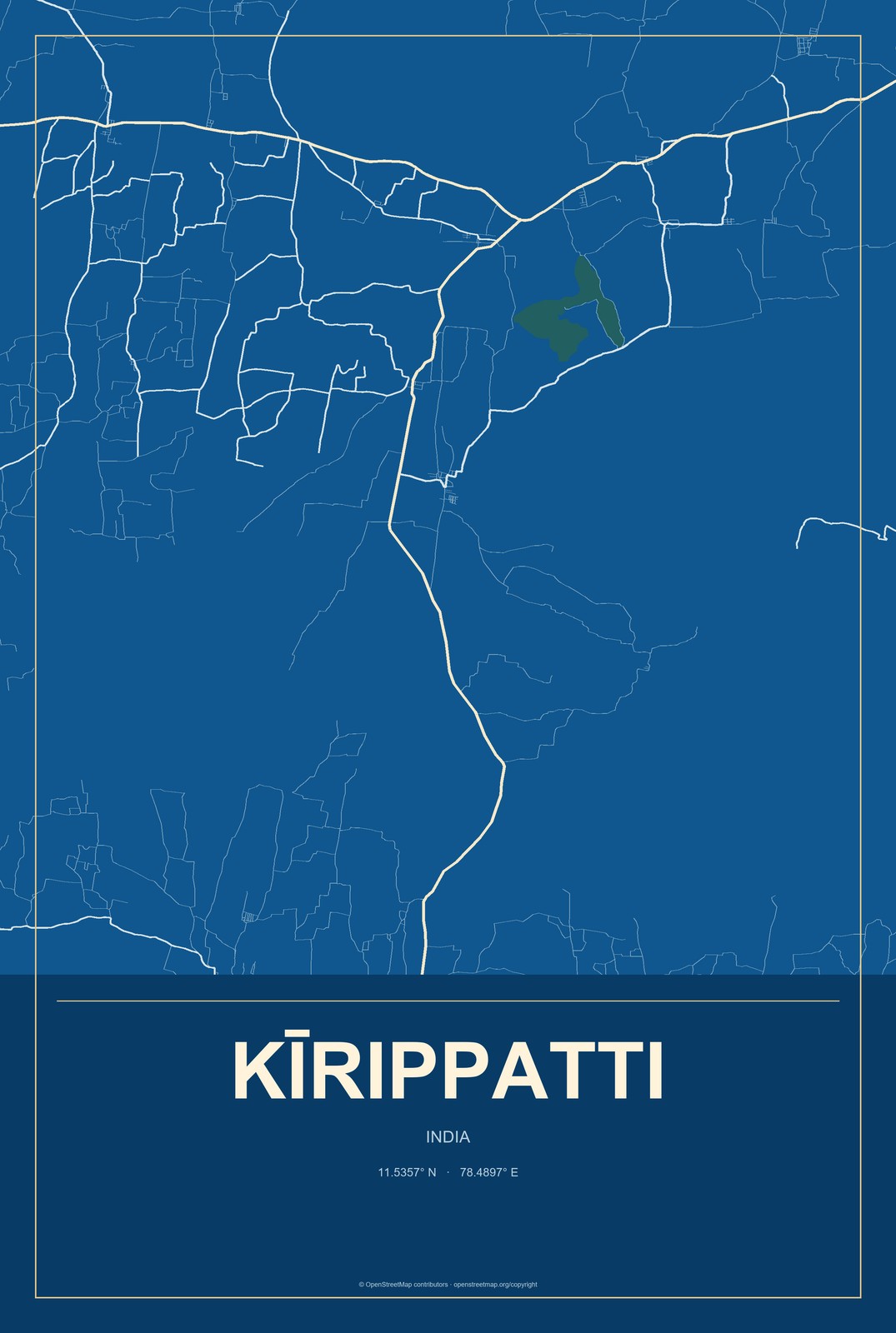 Kīrippatti, India City Map Aluminum Sign in Harbor Cobalt style
