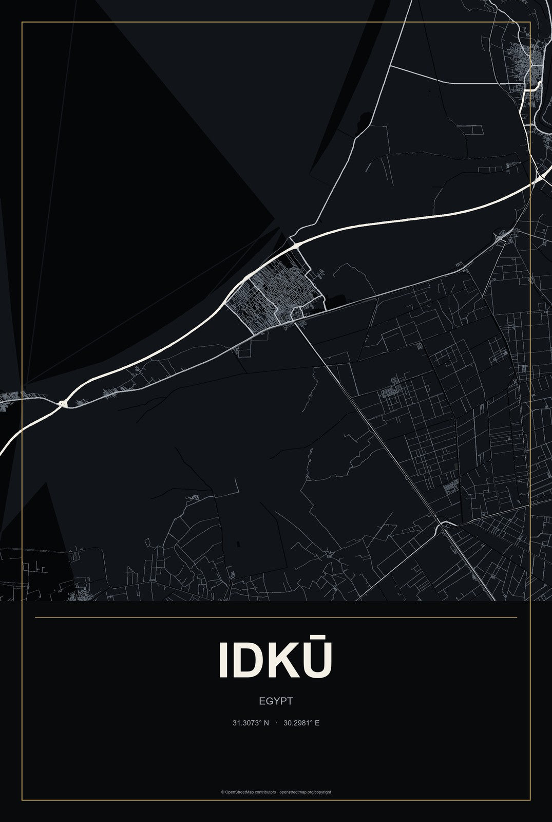 Idkū, Egypt City Map Aluminum Sign in Metropolitan Noir style