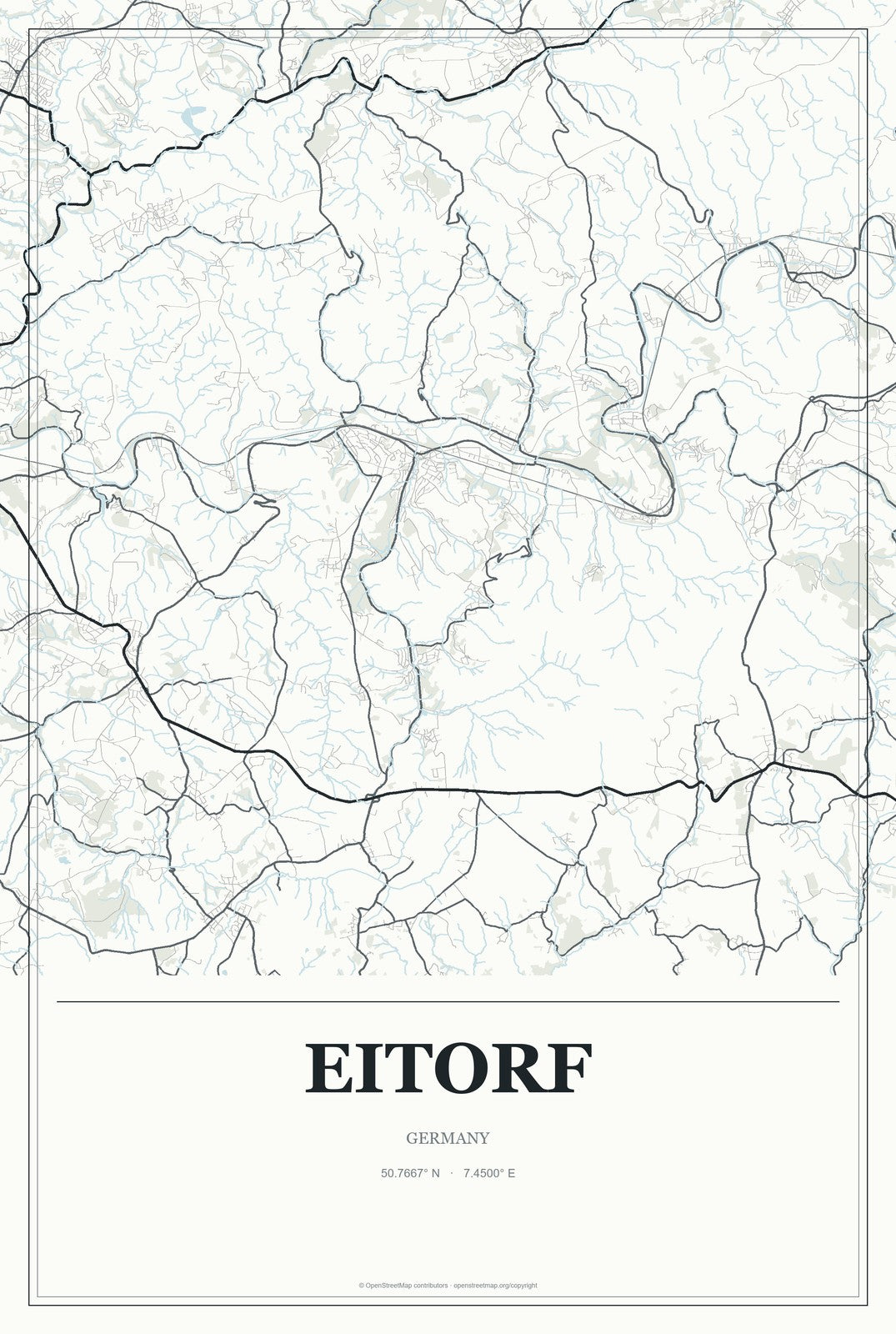 Eitorf, Germany City Map Aluminum Sign in Gallery Air style