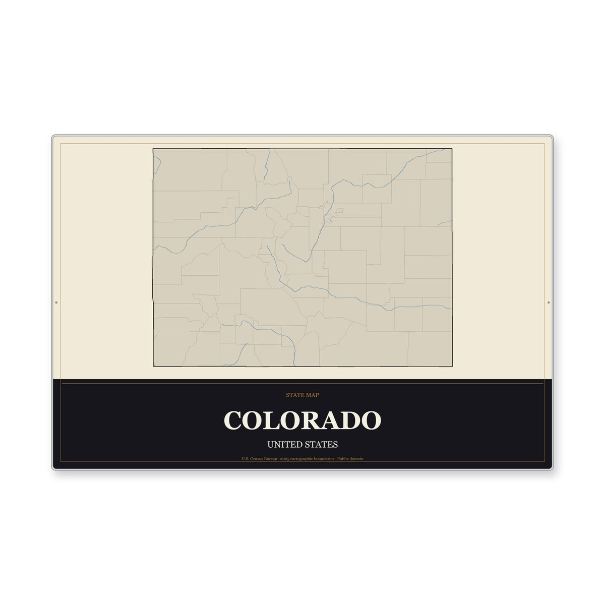 Colorado state map aluminum sign in Museum Plaque style