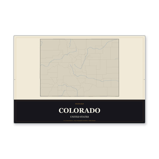 Colorado state map aluminum sign in Museum Plaque style