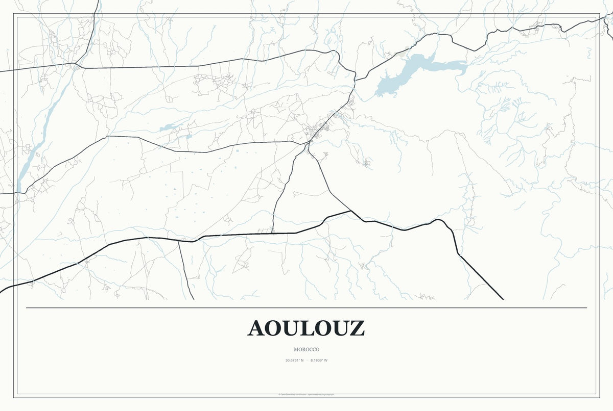Aoulouz, Morocco City Map Aluminum Sign in Gallery Air style