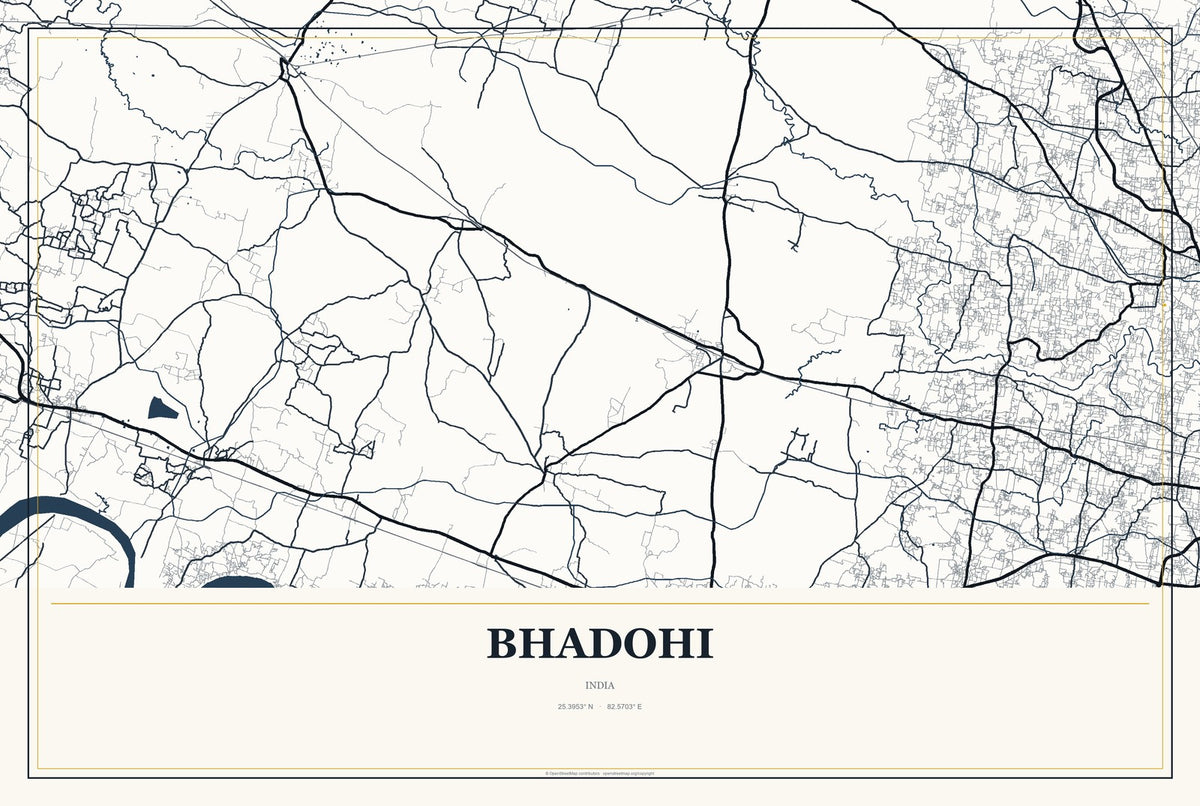 Bhadohi, India City Map Aluminum Sign in Citrine Modern style