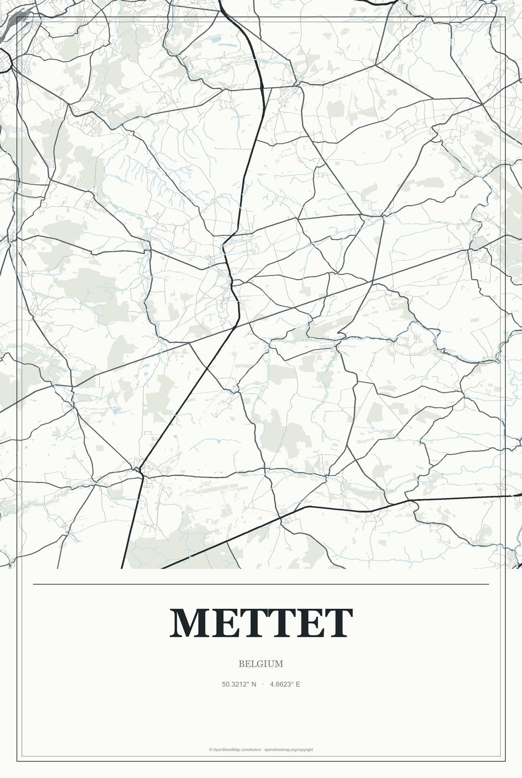 Mettet, Belgium City Map Aluminum Sign in Gallery Air style