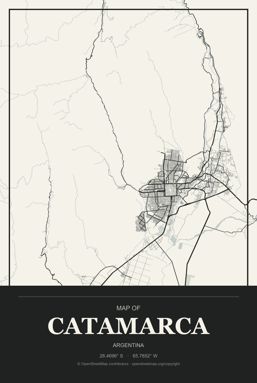 Catamarca, Argentina City Map Aluminum Sign in Museum Plaque style