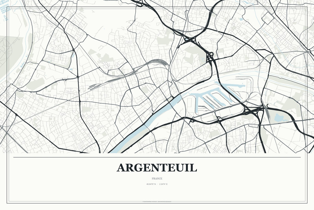 Argenteuil, France City Map Aluminum Sign in Gallery Air style