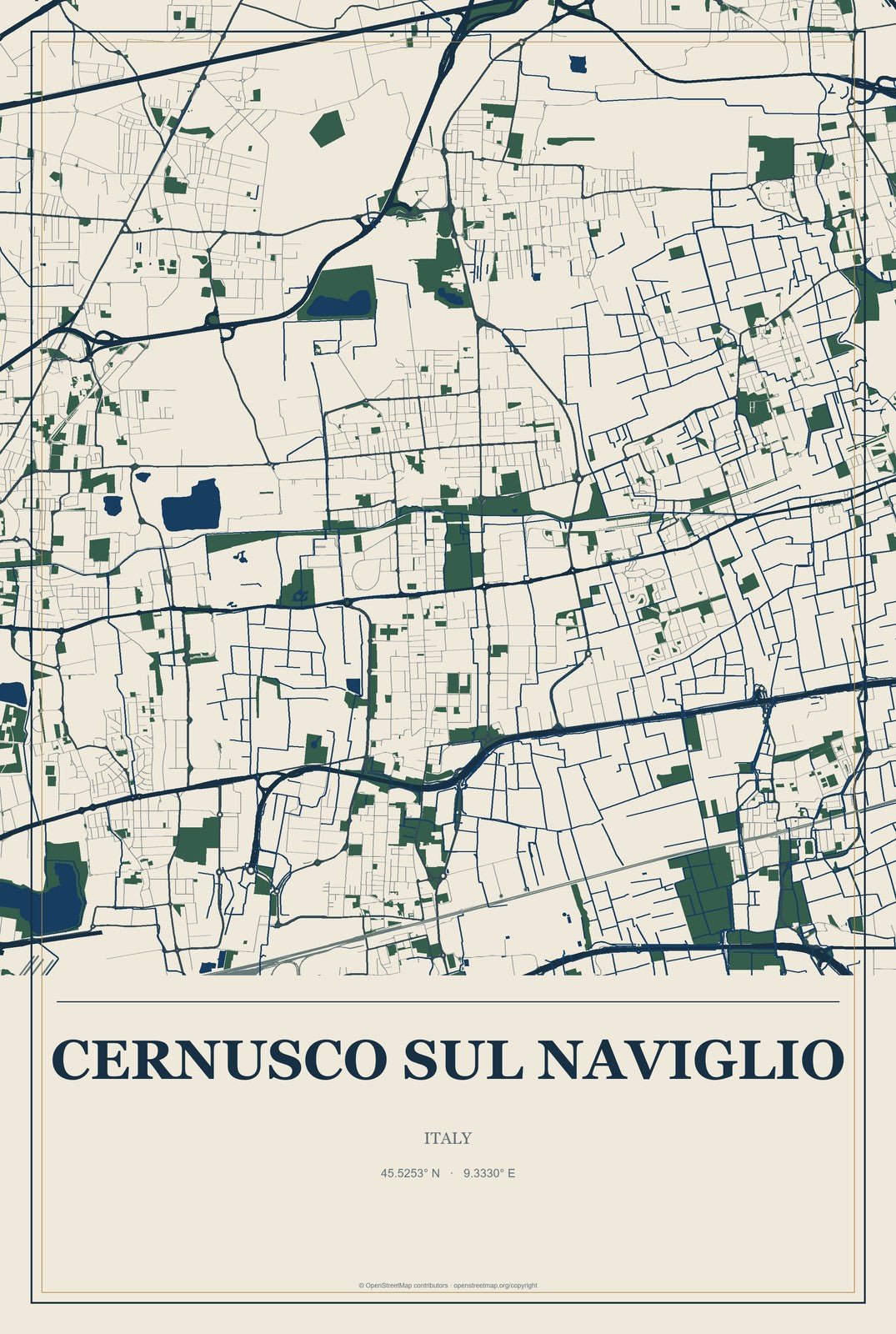 Cernusco sul Naviglio, Italy City Map Aluminum Sign in Coastal Cutout style