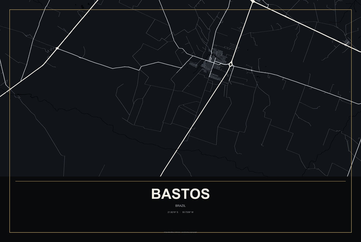 Bastos, Brazil City Map Aluminum Sign in Metropolitan Noir style