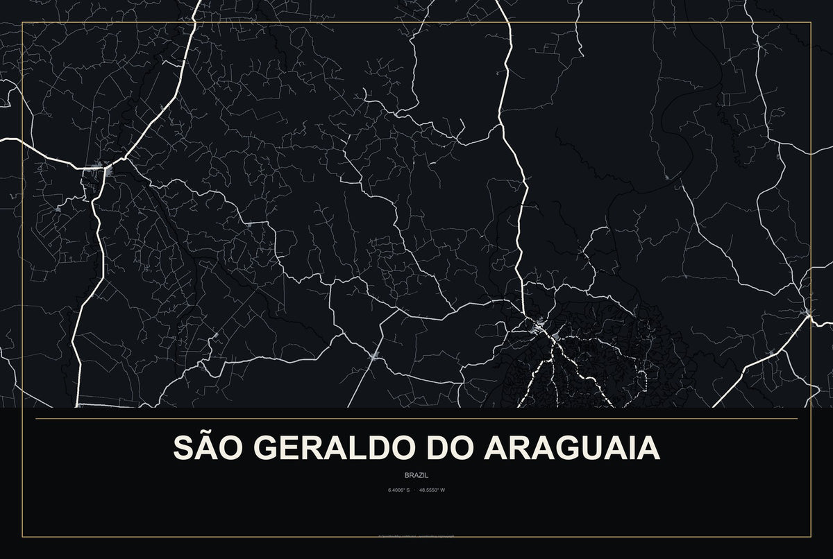 São Geraldo do Araguaia, Brazil City Map Aluminum Sign in Metropolitan Noir style