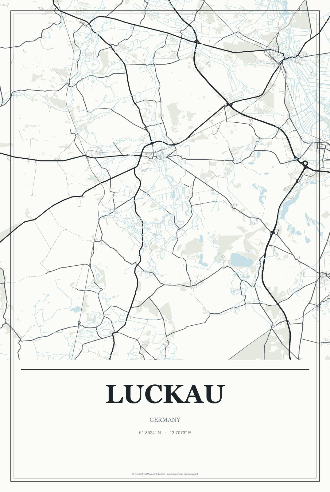 Luckau, Germany City Map Aluminum Sign in Gallery Air style