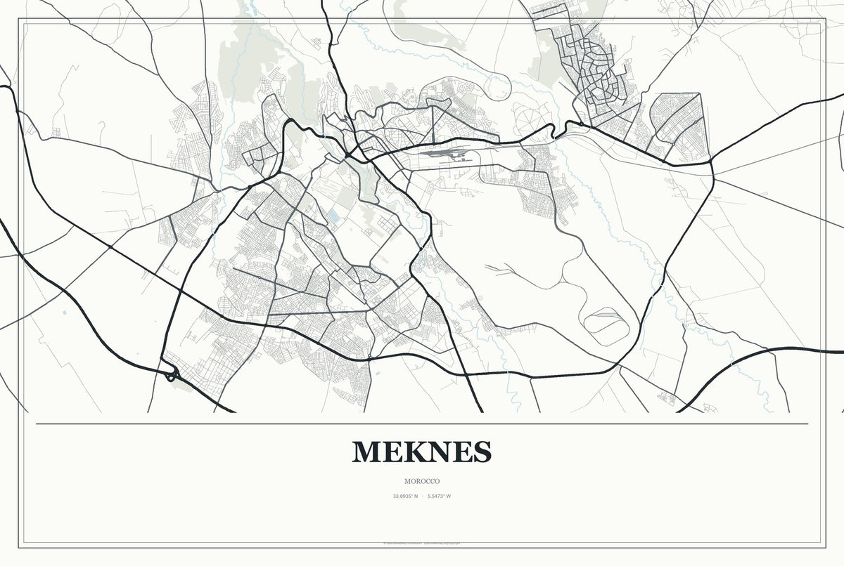 Meknes, Morocco City Map Aluminum Sign in Gallery Air style