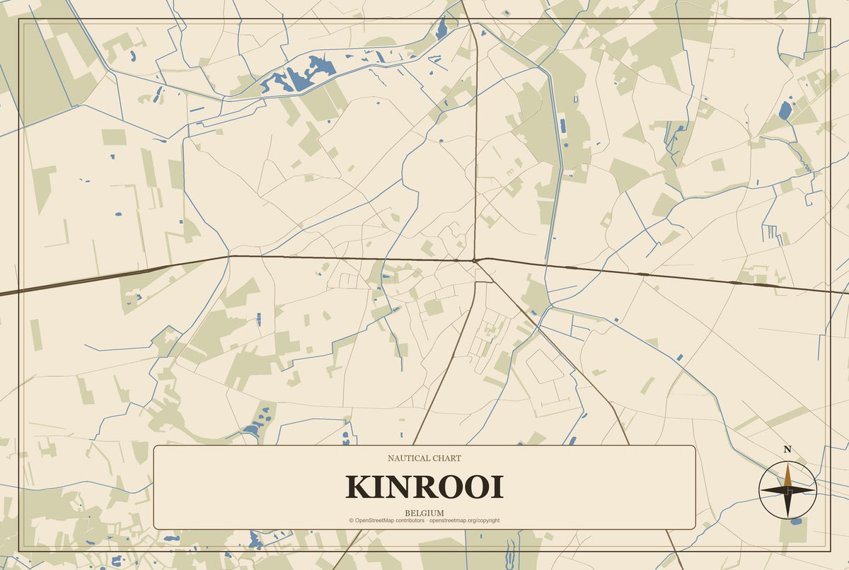 Kinrooi, Belgium City Map Aluminum Sign in Heritage Nautical style