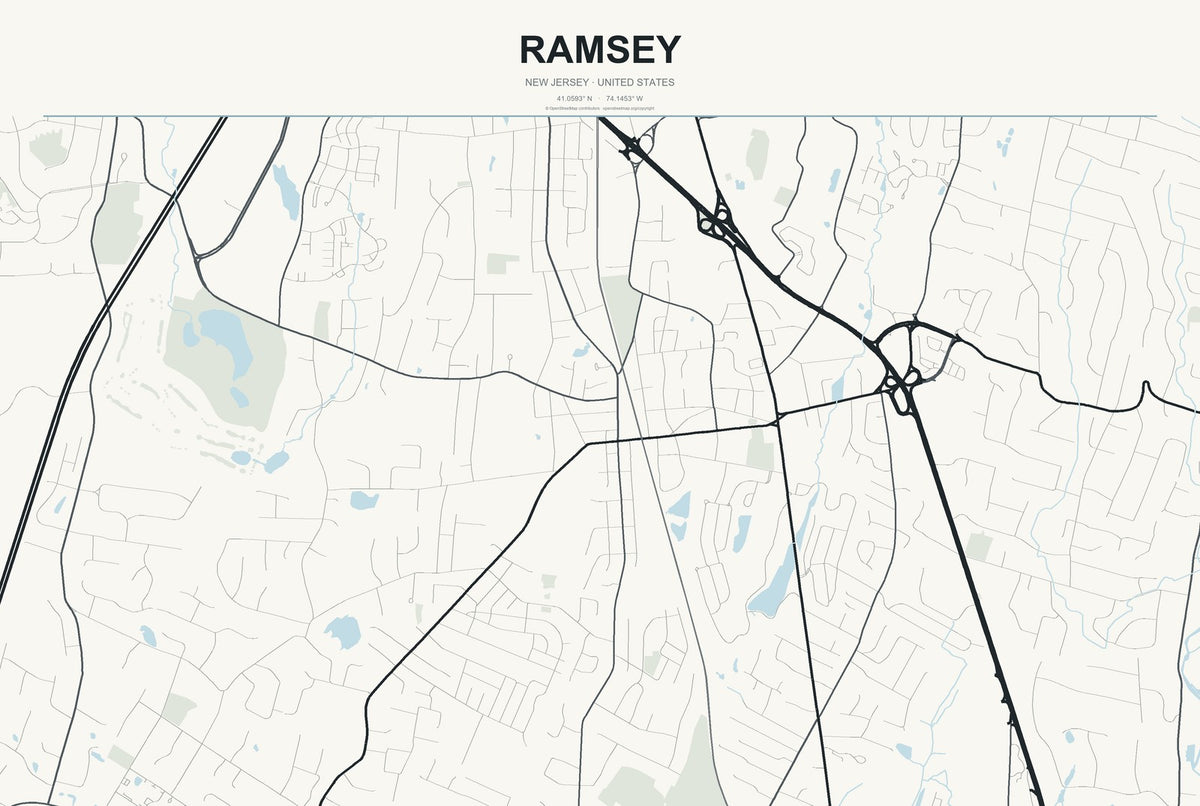 Ramsey, New Jersey City Map Aluminum Sign in Headline Atlas style
