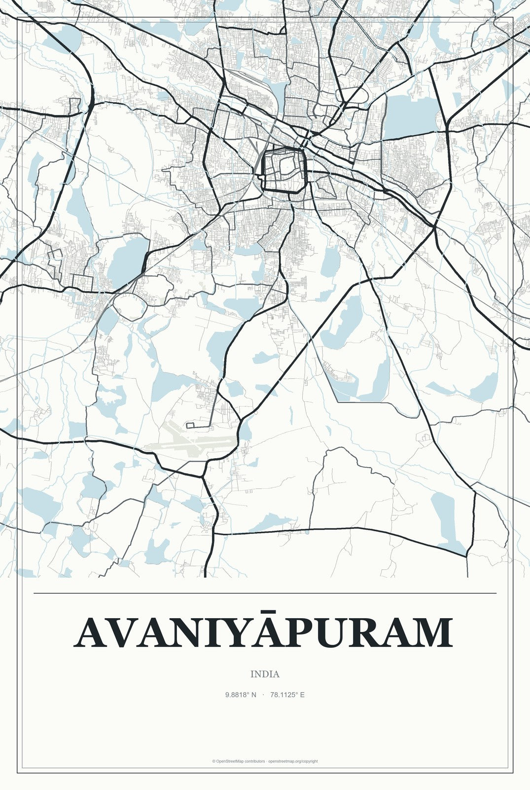 Avaniyāpuram, India City Map Aluminum Sign in Gallery Air style