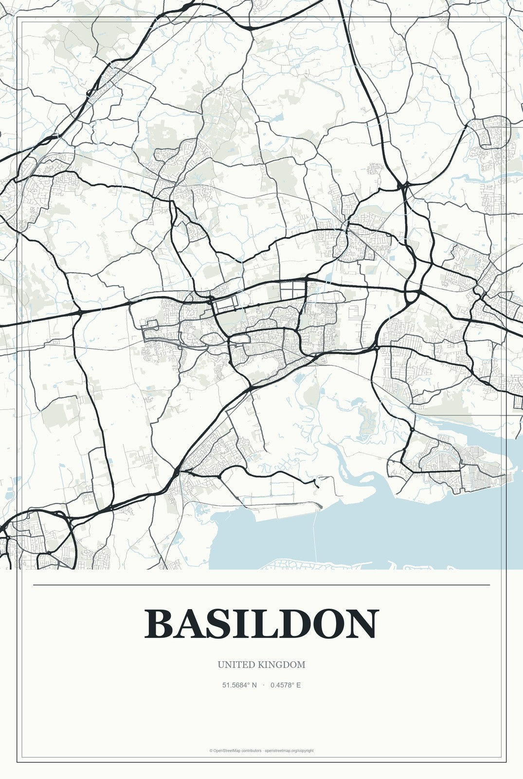 Basildon, United Kingdom City Map Aluminum Sign in Gallery Air style