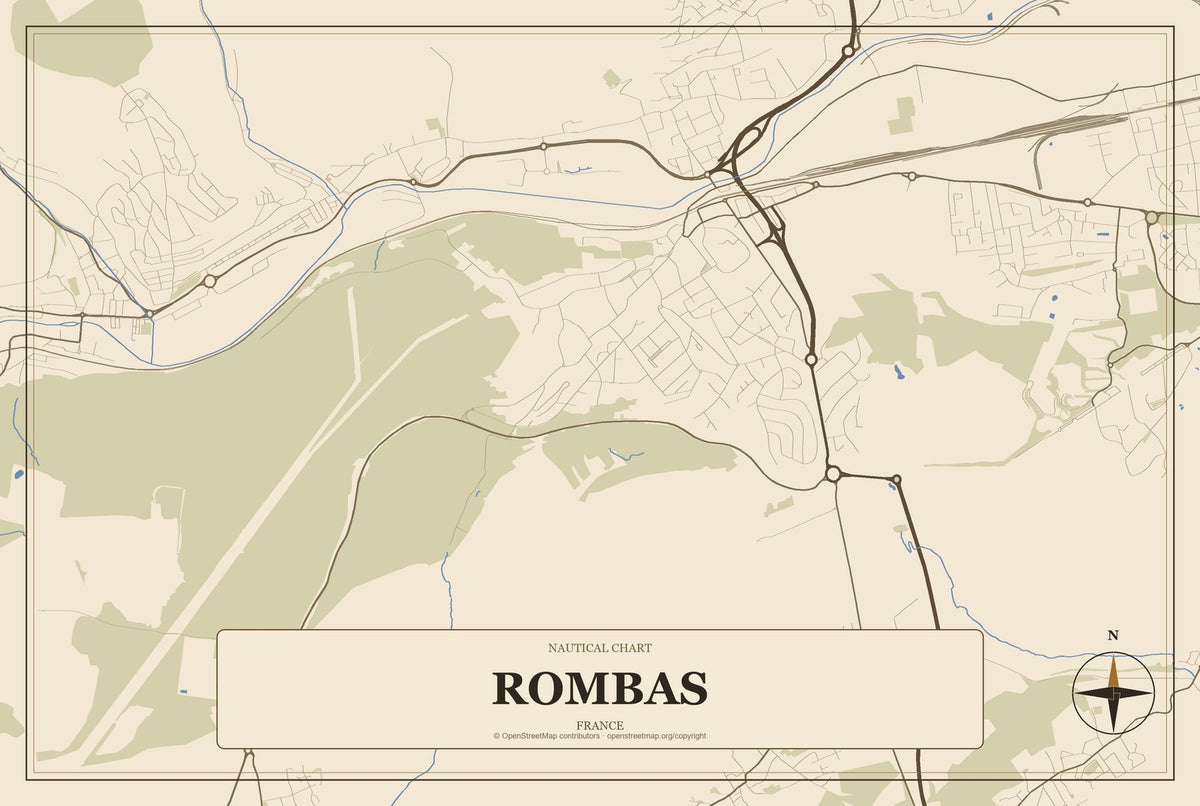 Rombas, France City Map Aluminum Sign in Heritage Nautical style