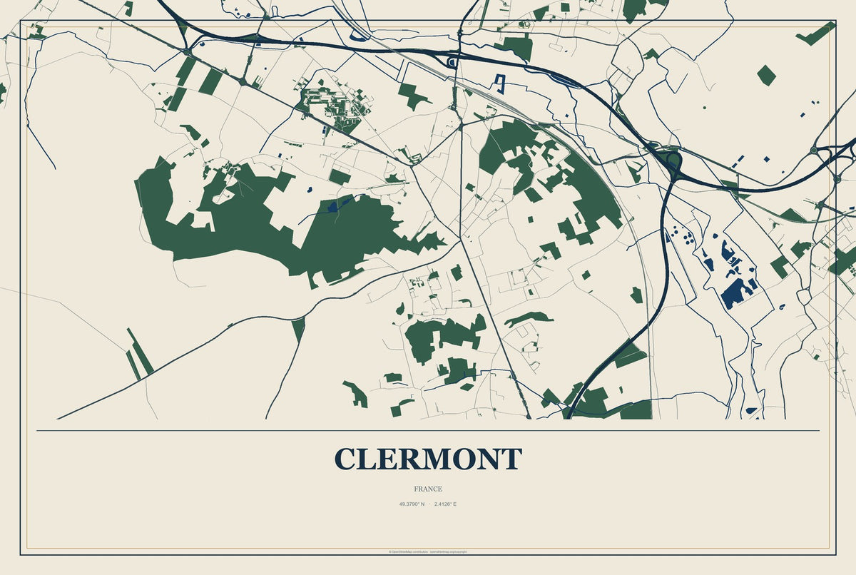 Clermont, France City Map Aluminum Sign in Coastal Cutout style