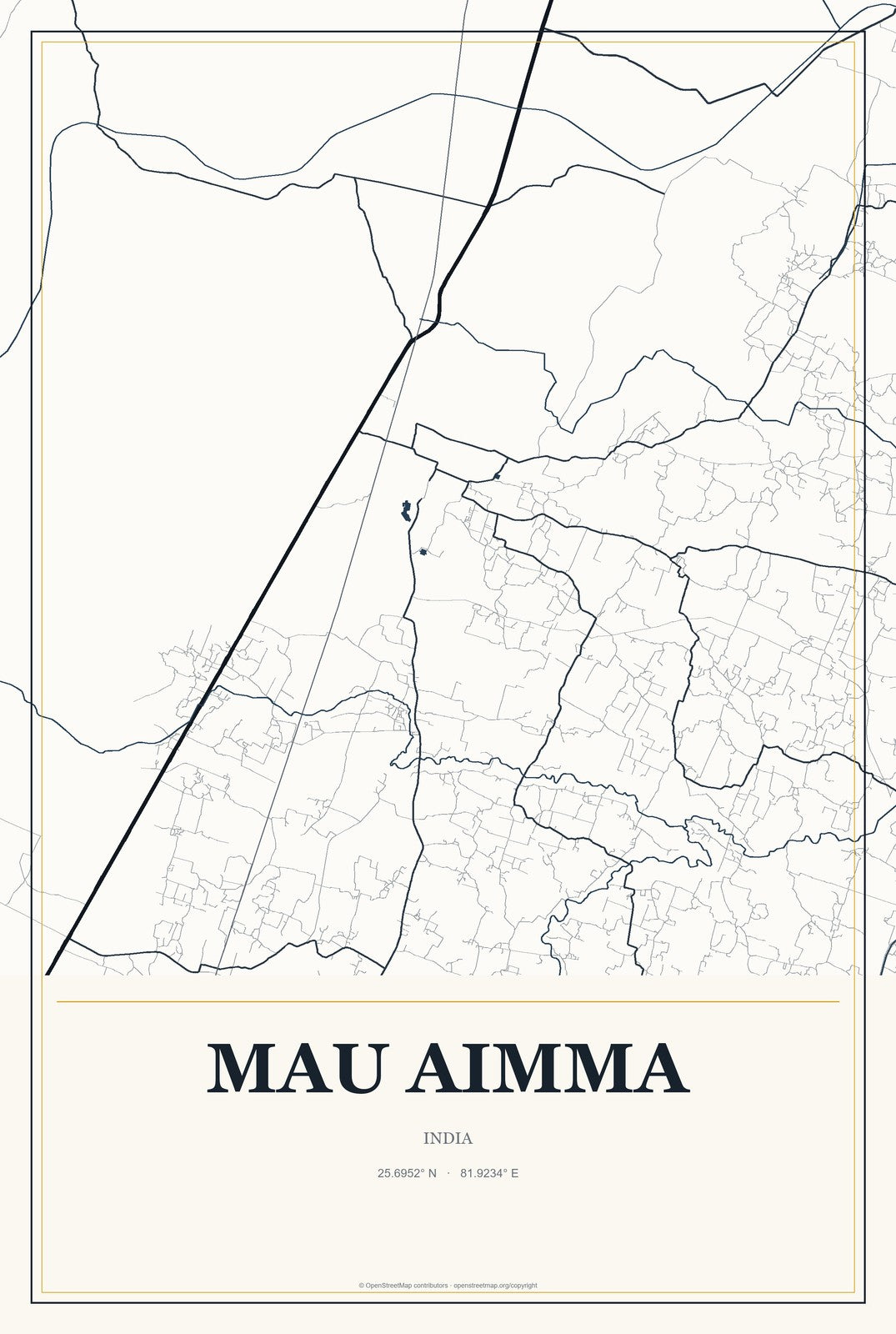 Mau Aimma, India City Map Aluminum Sign in Citrine Modern style