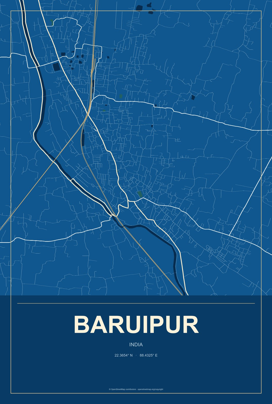 Baruipur, India City Map Aluminum Sign in Harbor Cobalt style